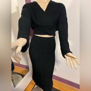 SHEIN Black Midi Skirt with longsleeve top